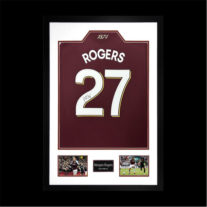 The Fan Cave Morgan Rogers Signed Astonvilla Euro Shirt Premium Purple 850X600mm - Image 2