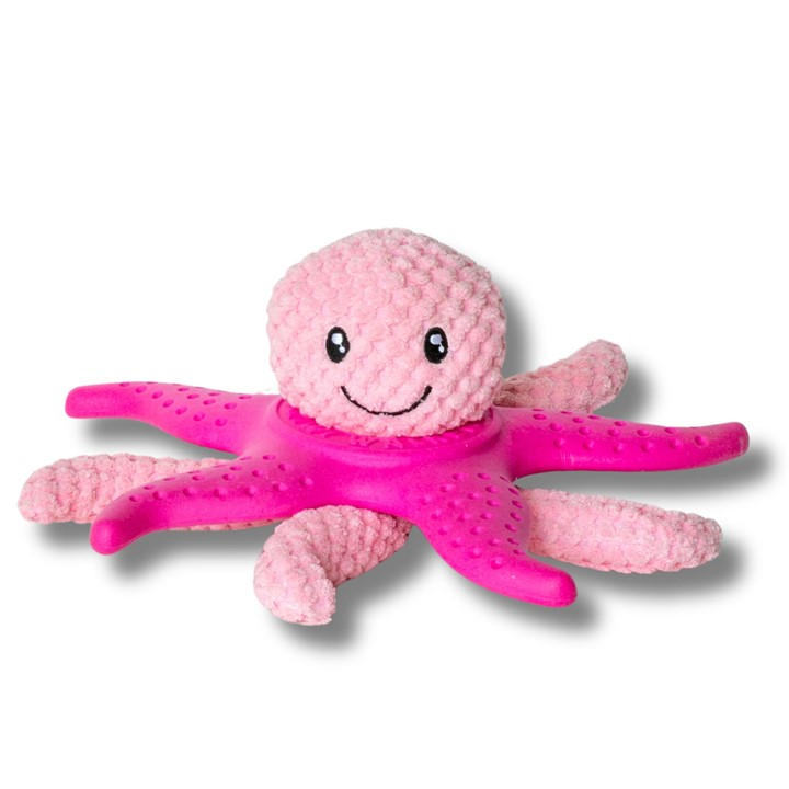 Kiwi Walker Pink Octopus & Starfish 2-in-1 Dog Toy - TPR Foam & Plush - Floats & Squeaks - For Fetch & Tug-of-War - Image 3